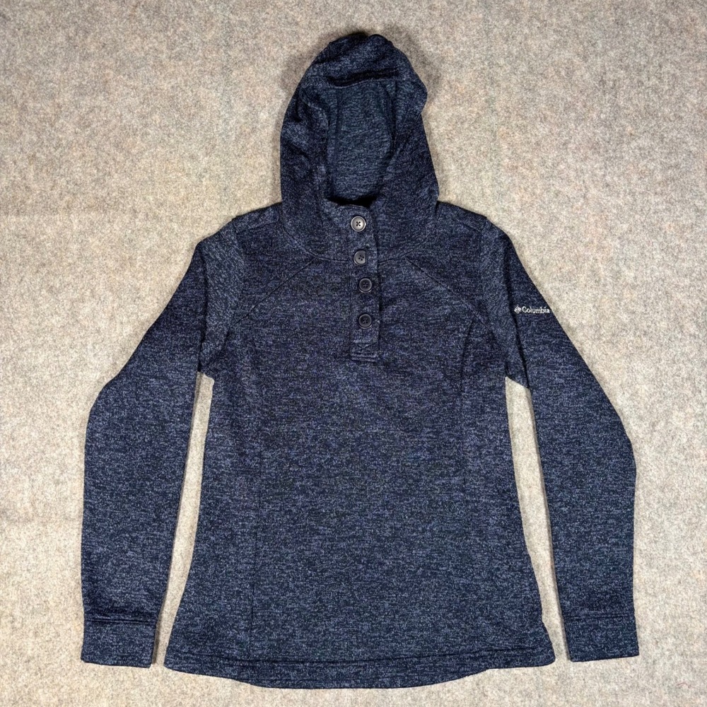 Columbia Women's Pullover Hoodie Henley Sweatshirt Size M 1/4 Button Blue XK0215